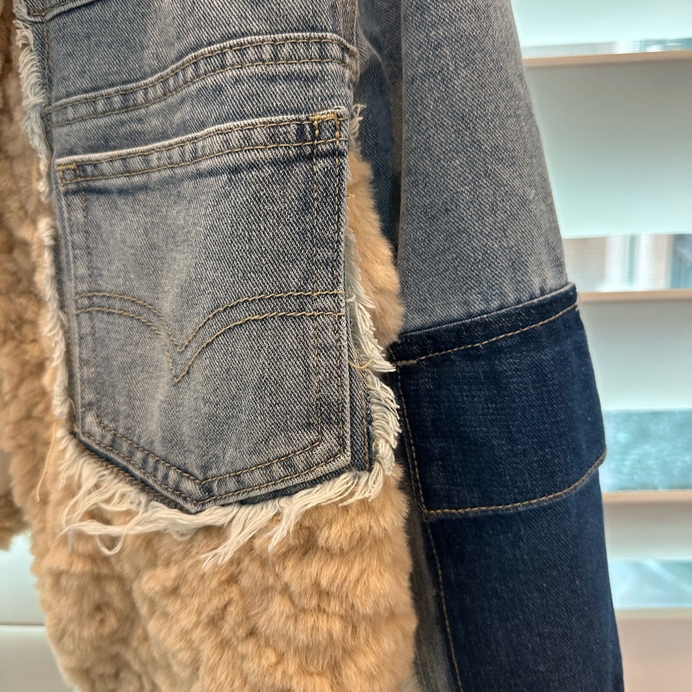 Fashion Nova Light Blue Denim Jacket with Tan Faux Fur - Picture 8 of 12